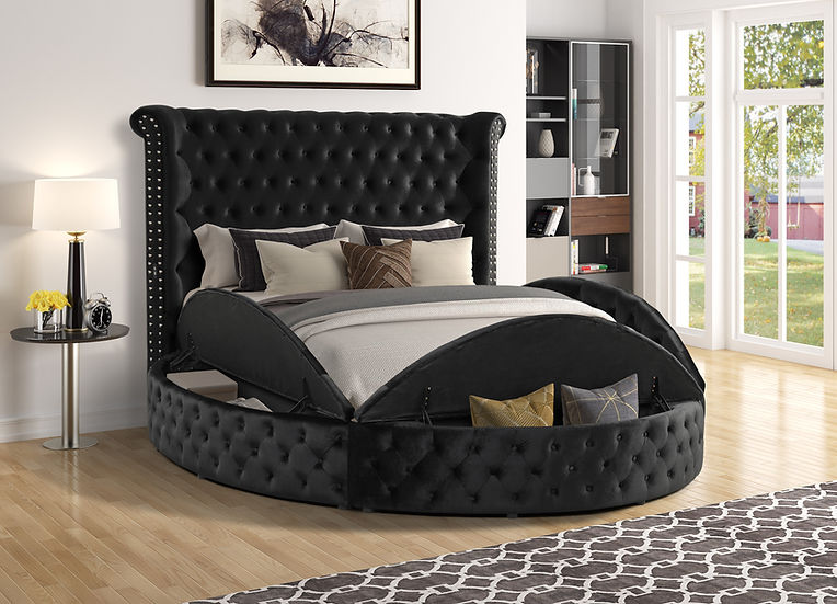Lux II Black Velvet Upholstered Tufted Queen Bed