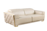 Close-up of brushed gold accents on Hexor leather sofa