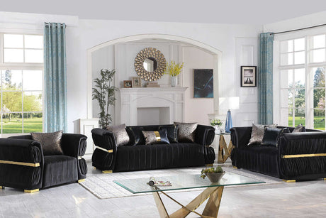 Front view of Anna Black Living Room Set sofa in black velvet