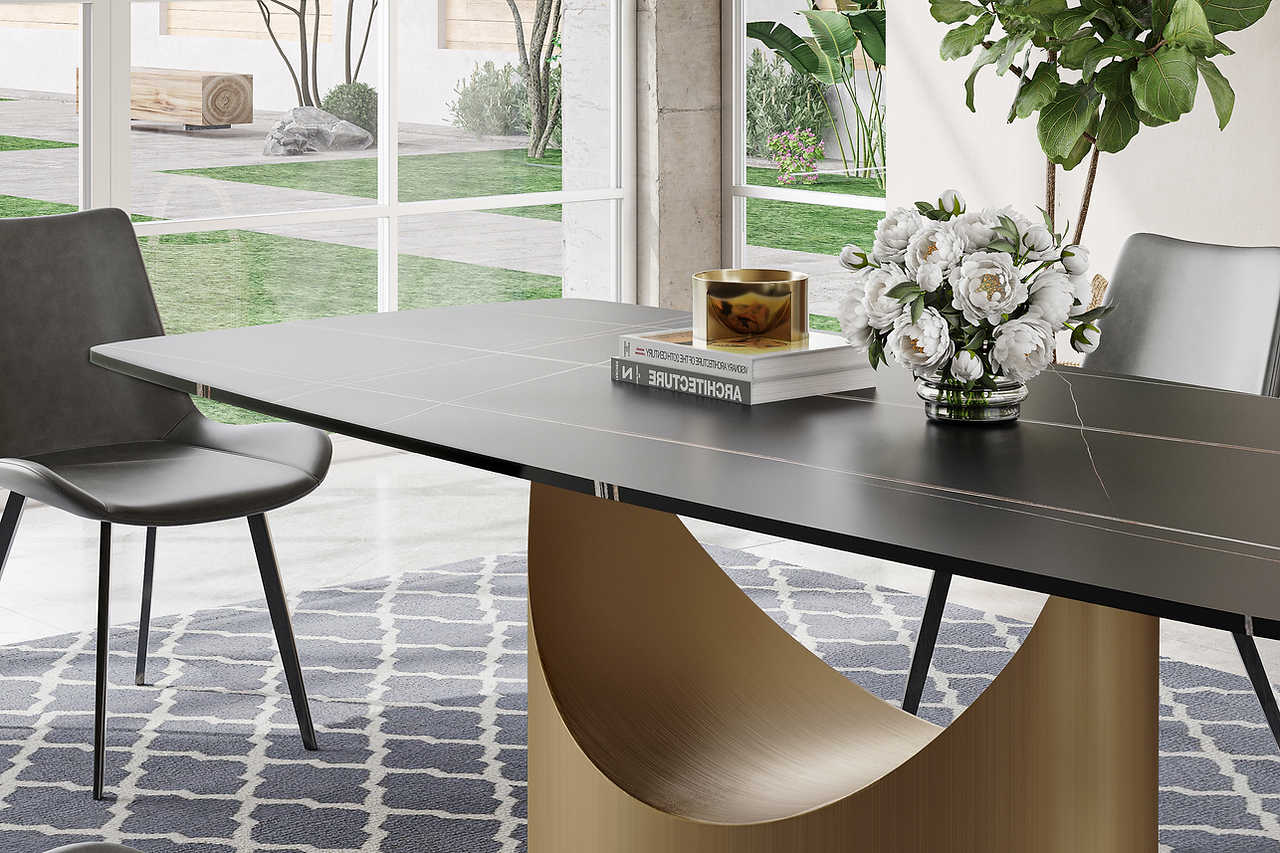 Top view of Lexi rectangular matte sintered stone table surface