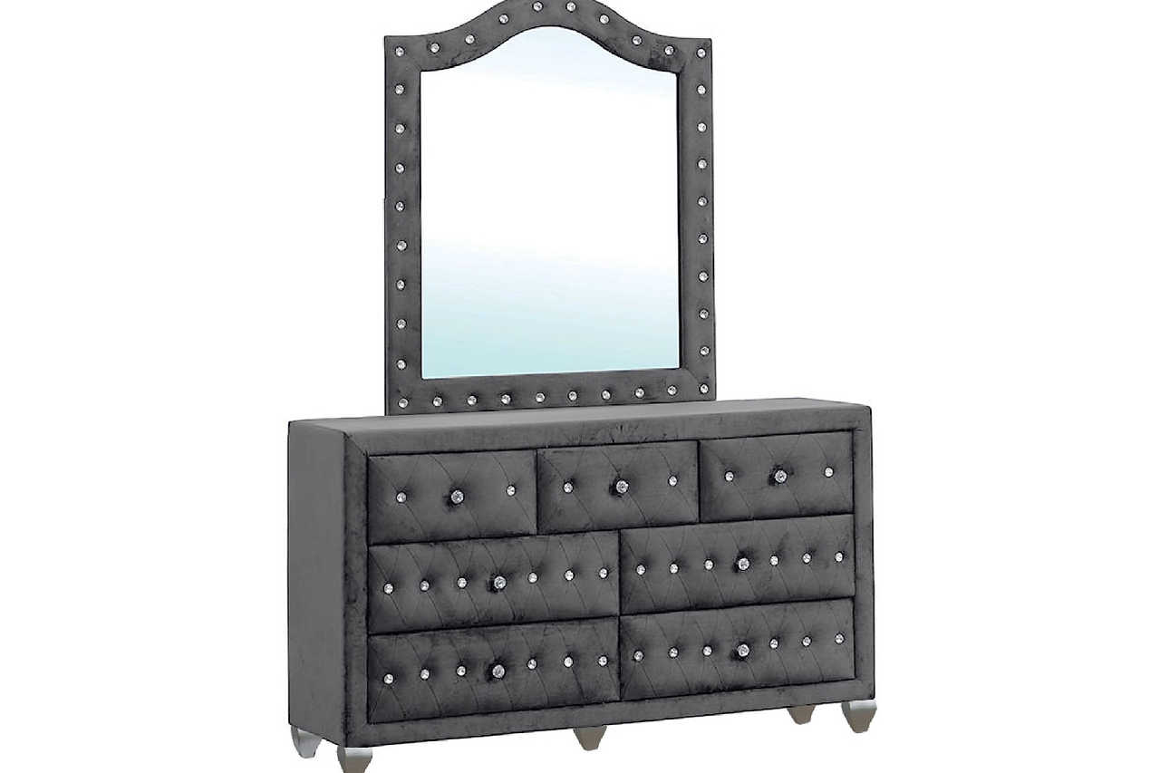 Divina Gray Upholstered Tufted Wingback Bedroom Set bed side angle