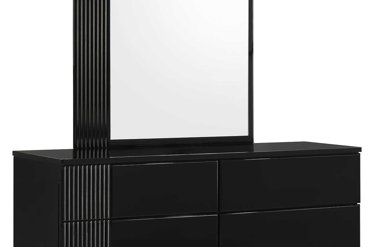 Bedroom perspective of Modena Black LED Panel Bedroom Set bed