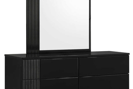 Bedroom perspective of Modena Black LED Panel Bedroom Set bed