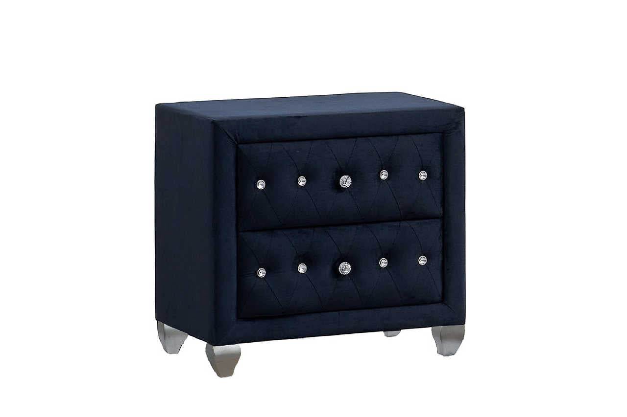 Bedroom view with Divina black velvet tufted wingback bed