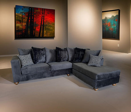 Rivera Black 2-piece sectional sofa main view with fabric upholstery