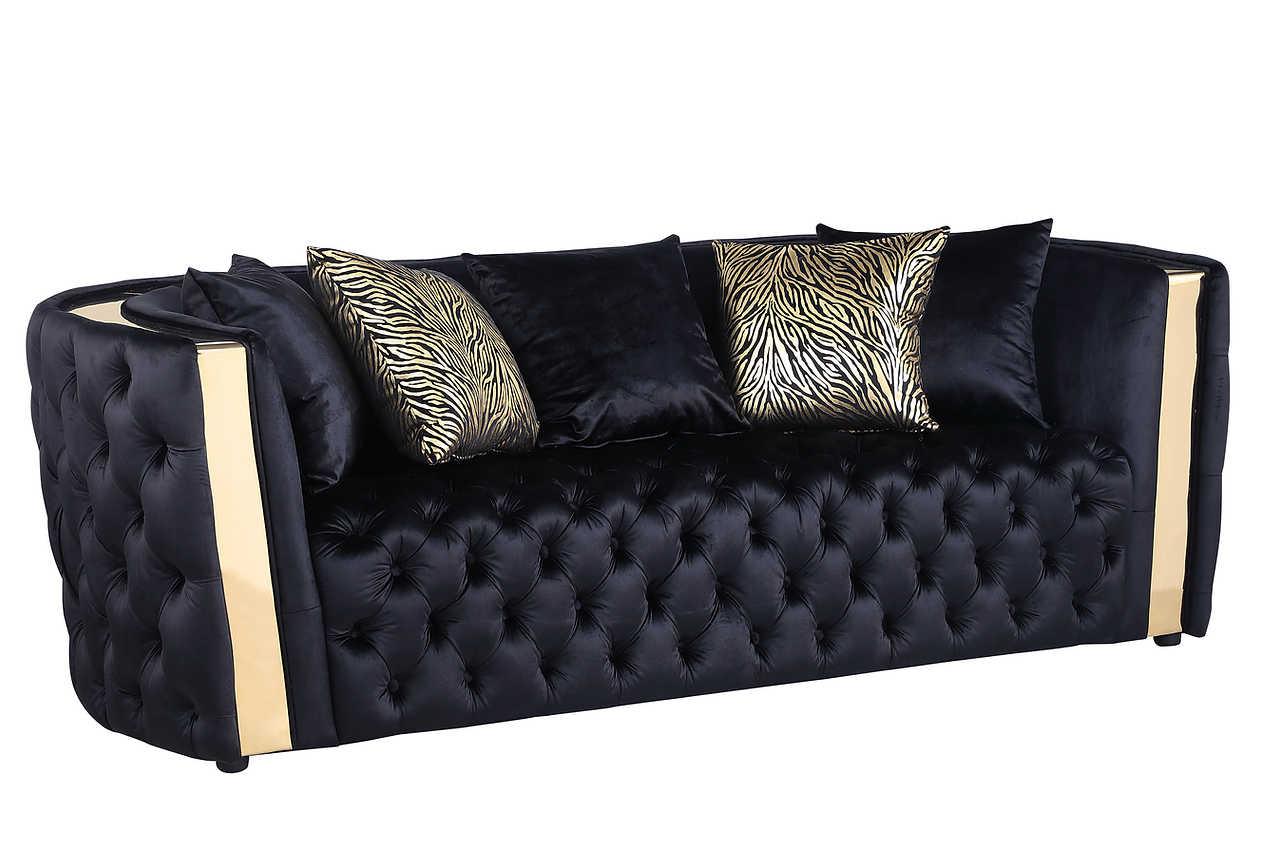 side view of Roka Black Tufted Reclining Living Room Set furniture