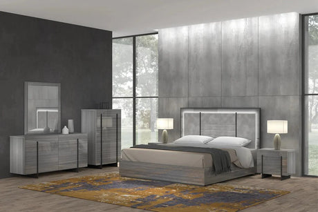 Blade Gray Velvet Queen Bed main view with LED lighting