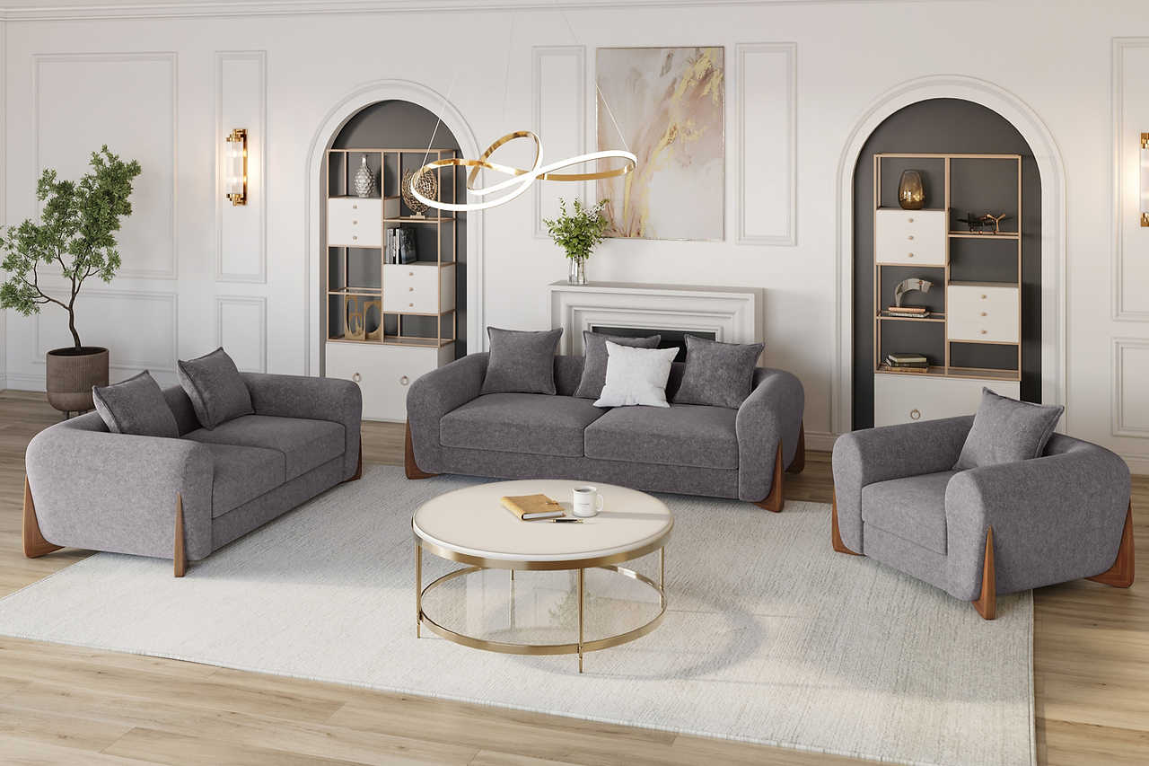 Stylus Pewter Living Room Set main view with sofa and loveseat