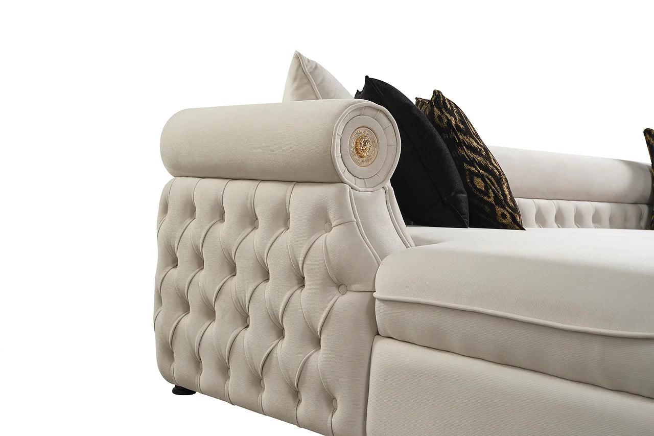 Brooklyn Cream Fabric Tufted Sectional sofa close-up texture detail