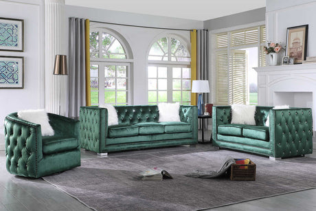 Main view of Paris Green Velvet Living Room Set showing sofa and loveseat