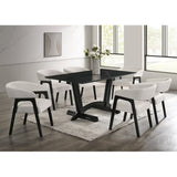Nava Black Porcelain Dining Collection with Beige Teddy Fabric Chairs view 2