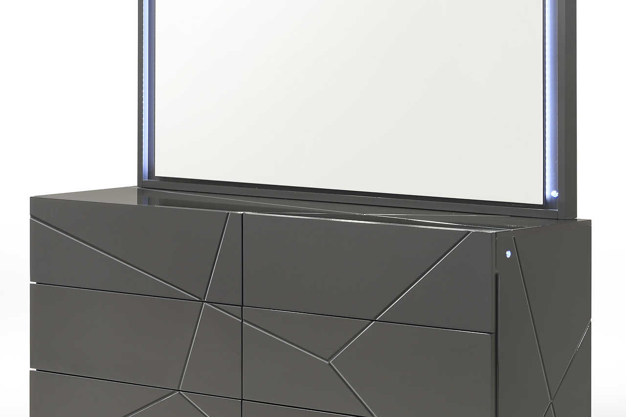 Matching dresser with LED lighting and high gloss finish