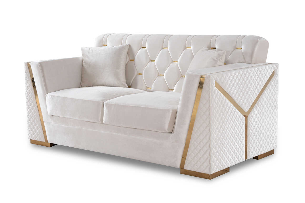 Main frontal shot of Hilena velvet sofa and loveseat