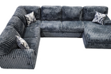 Detail close-up of thick stripe gray fabric on Austin sectional