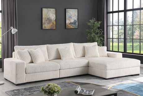 Comfy Ivory 3-Piece Upholstered Sectional Sofa main view in ivory pinstripe upholstery