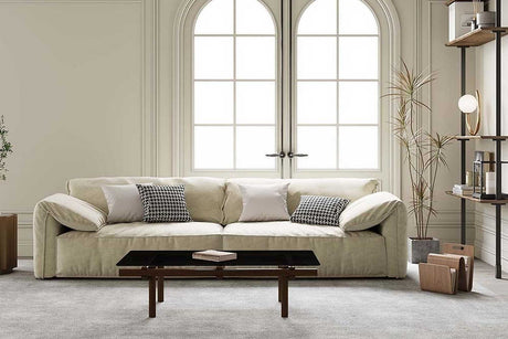 Front view of Jovi 110 inch beige sofa