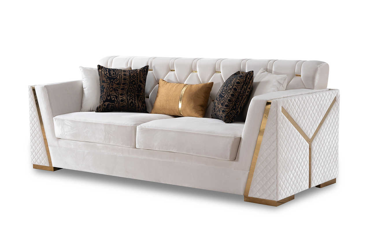 Detailed view of gold accent on Hilena velvet furniture