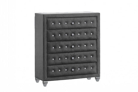 Divina Gray Velvet Chest front view showing velvet upholstery