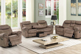 Rio Grande brown microfiber reclining sofa with drop down table and USB port
