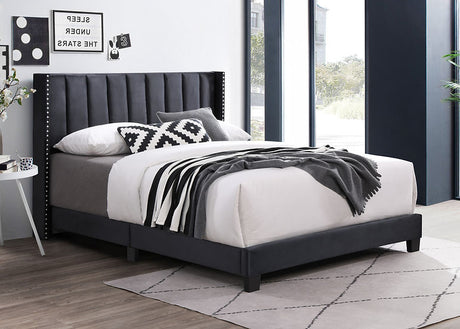 Lola Black Upholstered Queen Bed angled view showing black headboard upholstery
