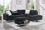 main view of Joy Black Velvet Upholstered Tufted Sectional with Ottoman sectional sofa