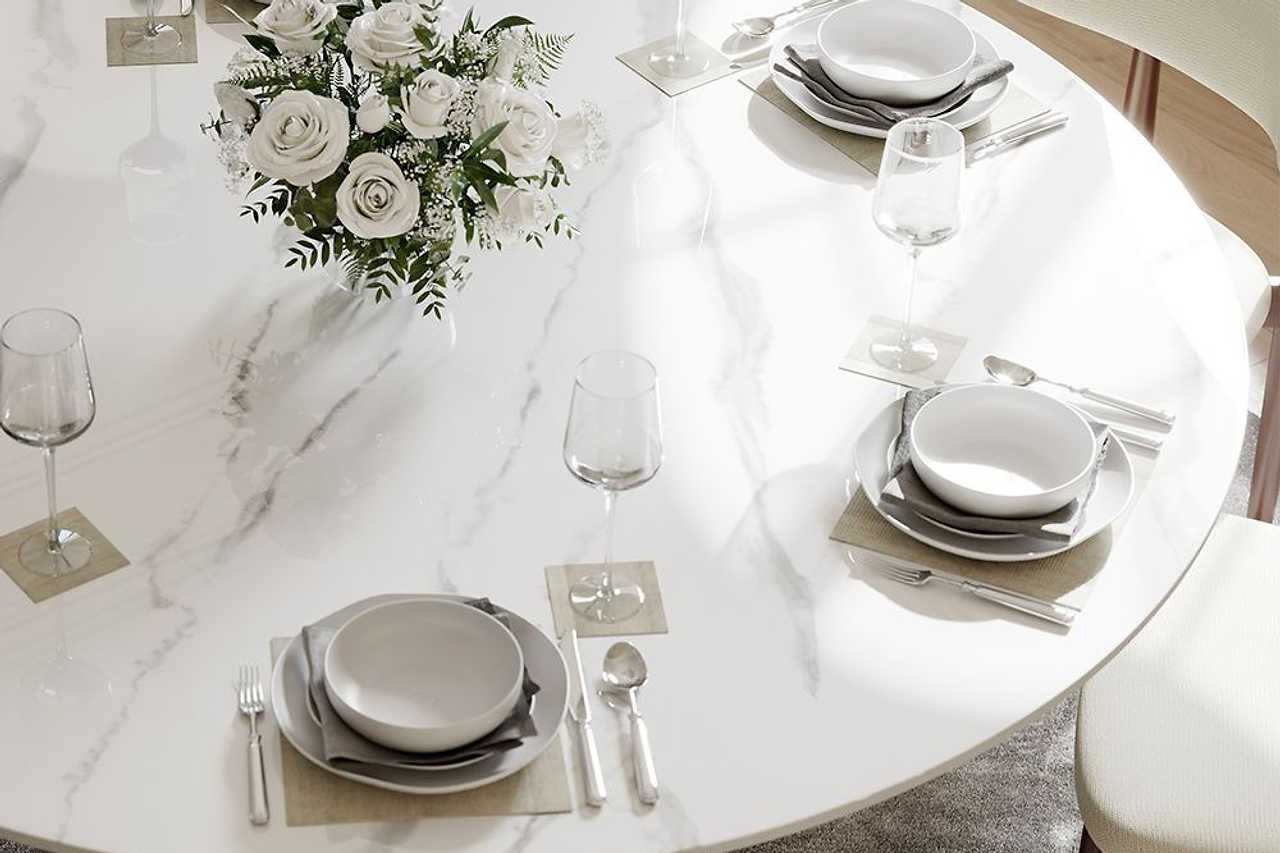Carbon steel base detail of Smile 51" Dining Table