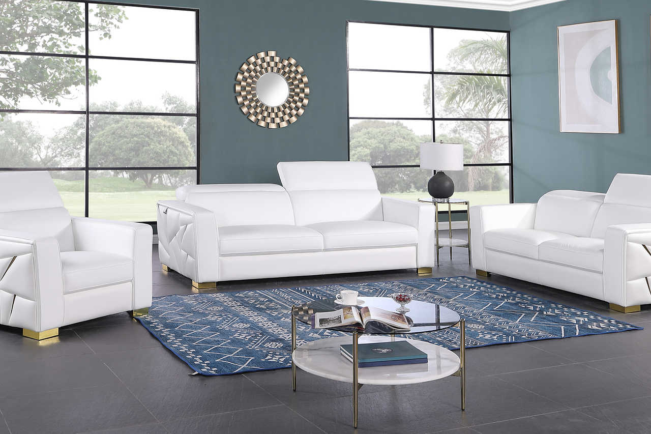 Astra White Leather Living Room Set