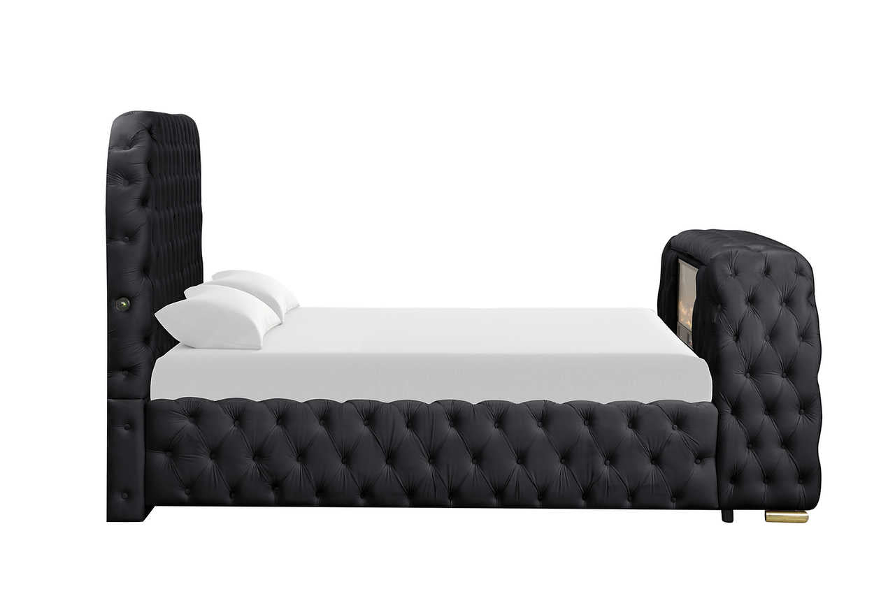 Detailed view of bed stitching and upholstery texture