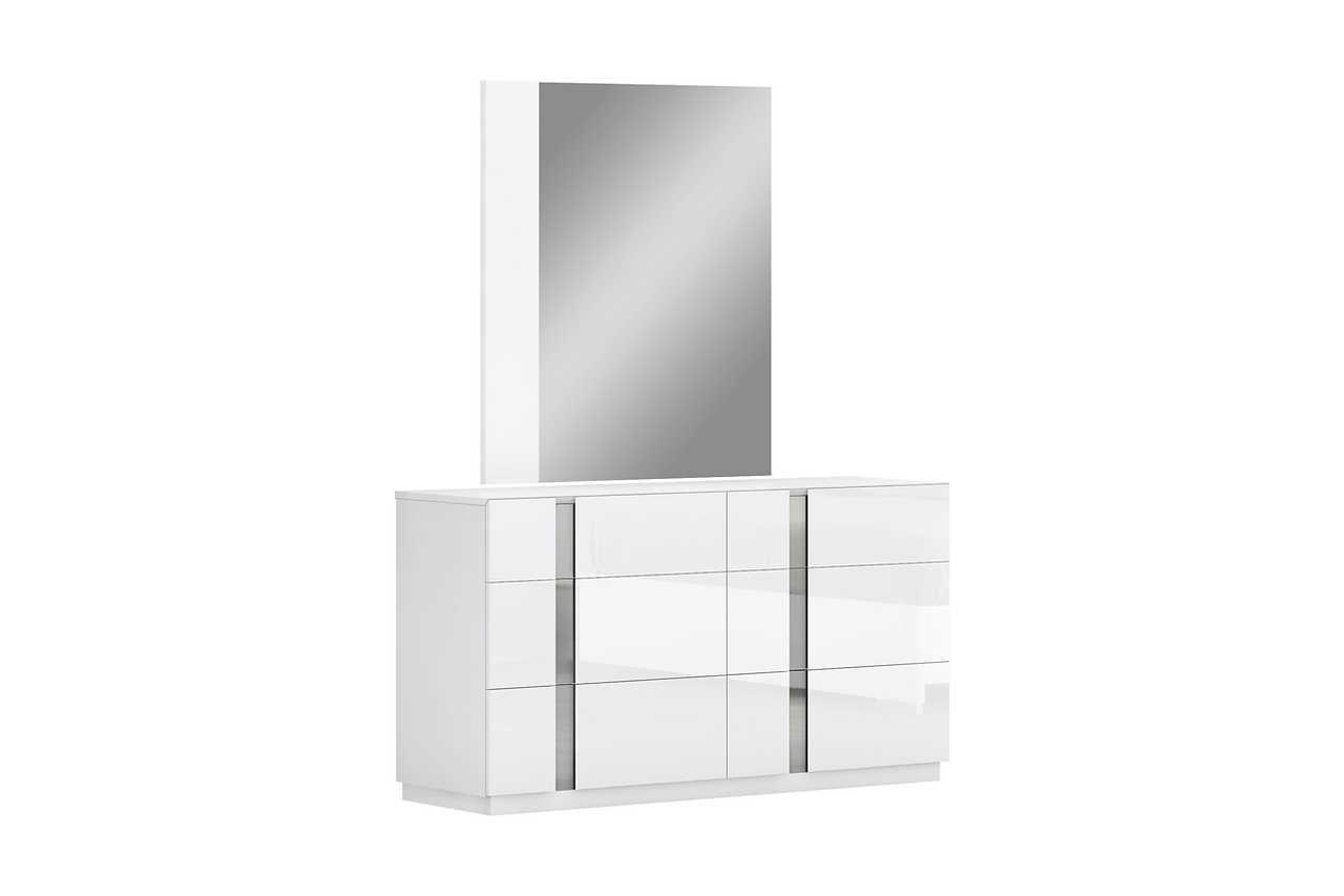 Chloe White Gloss King Bed with jewelry chest