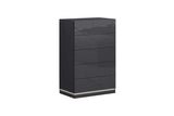 Zoe Graphite Modern Contemporary High Gloss Lacquer Solid Wood 5-Drawers Chest - Ella Furniture