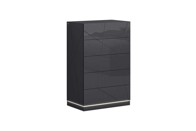Zoe Graphite Modern Contemporary High Gloss Lacquer Solid Wood 5-Drawers Chest - Ella Furniture