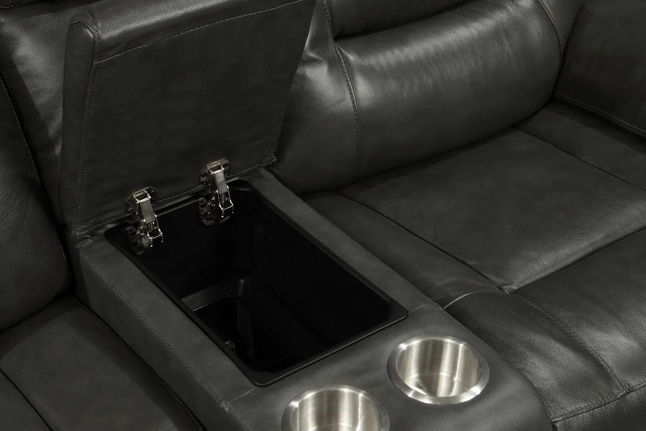 Side view of Rosewood Grey Power Reclining Sofa