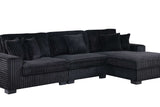 Close-up detail of black velvet upholstery on Comfy II 3-Piece Sectional Sofa
