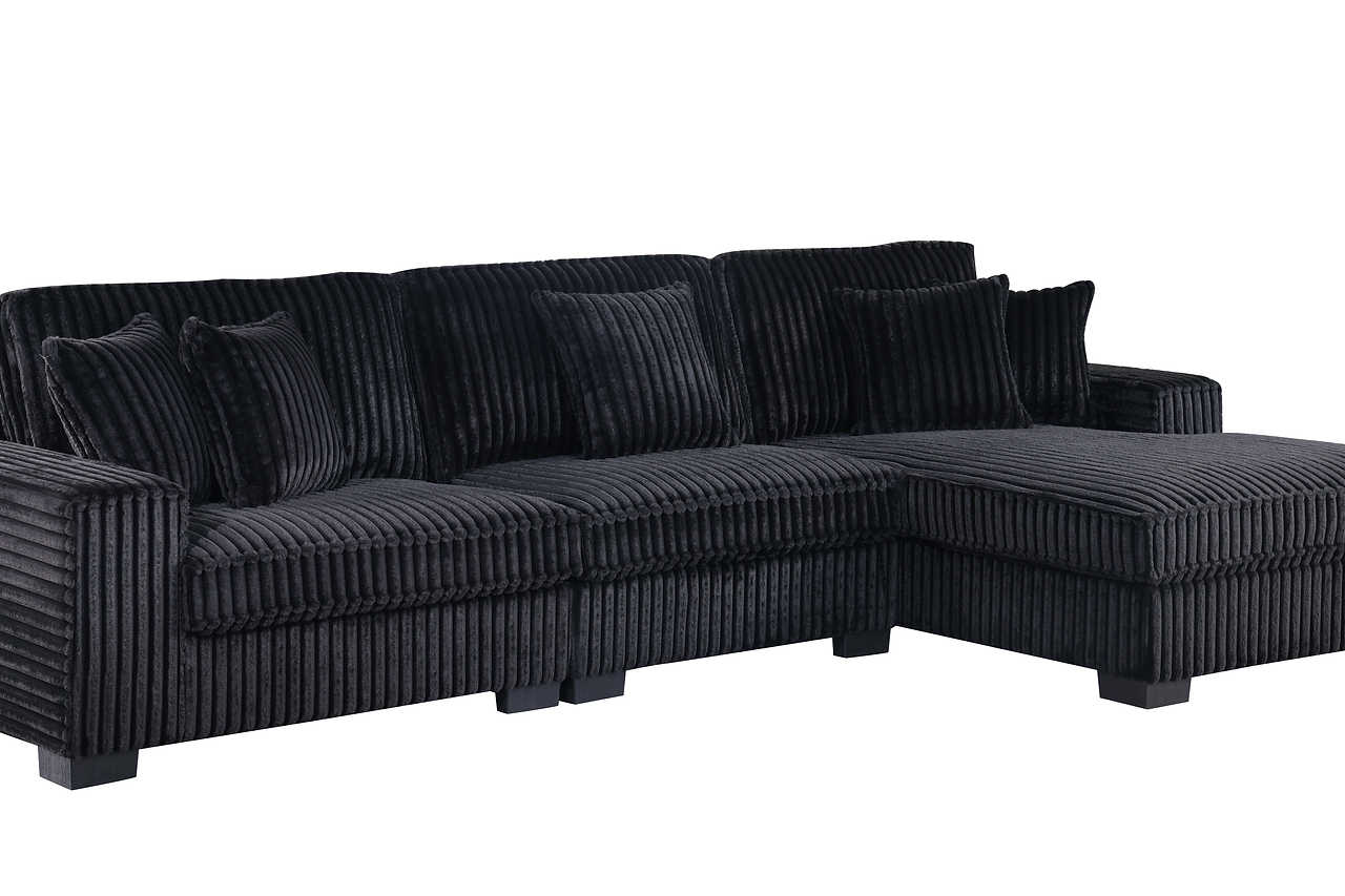 Close-up detail of black velvet upholstery on Comfy II 3-Piece Sectional Sofa