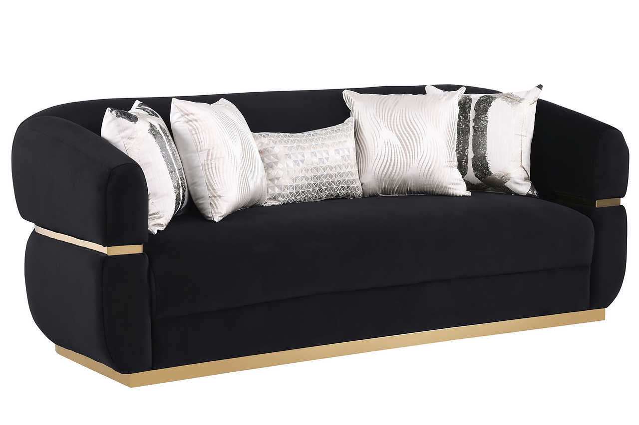Close-up detail of black velvet upholstery