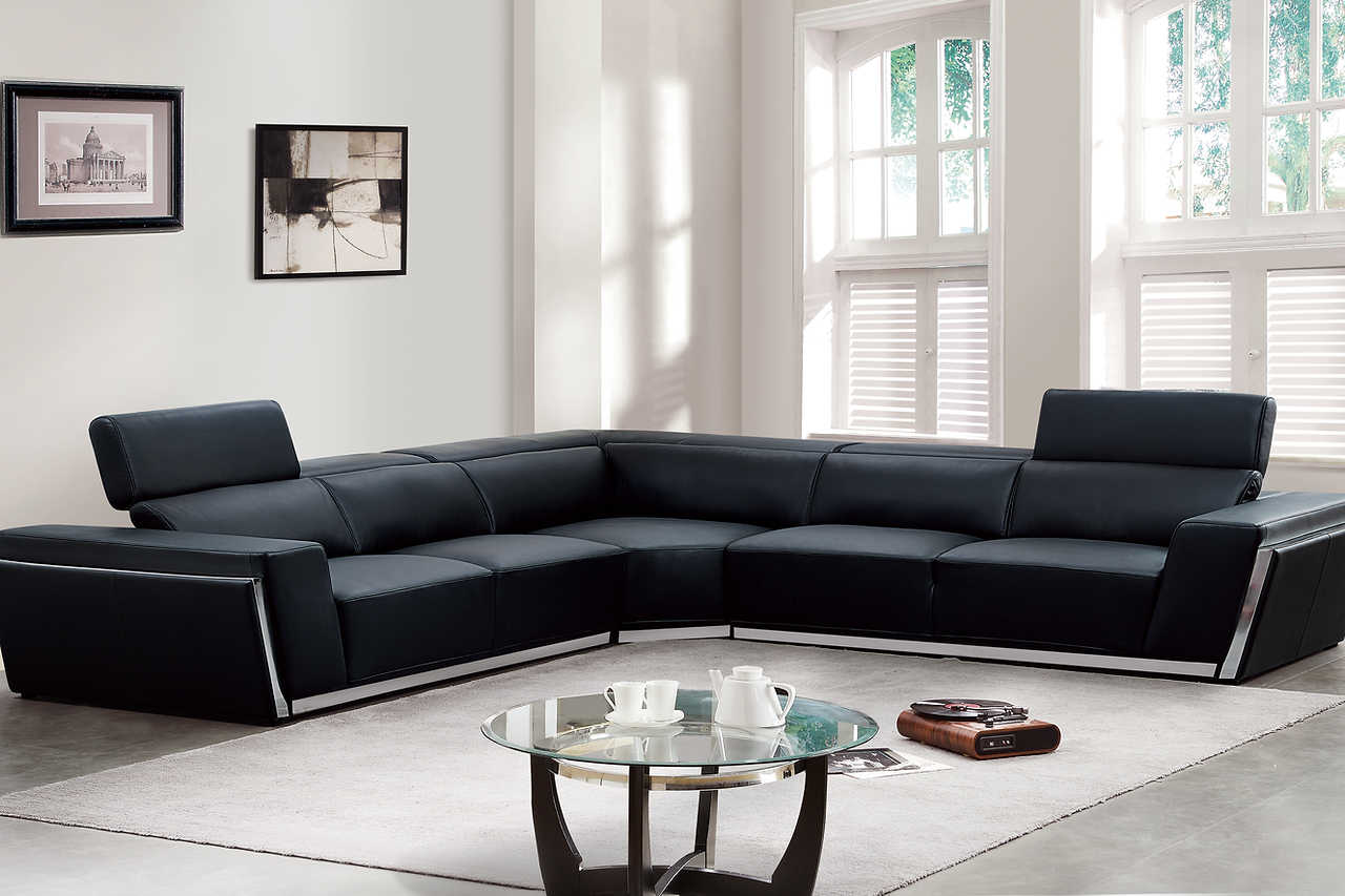 Domo Black Leather Match Sectional Sofa main view