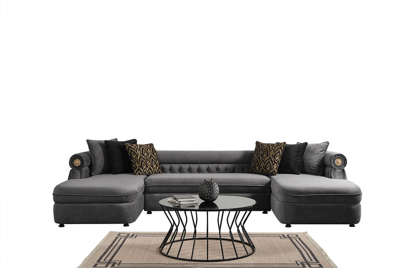 Close-up detail of Brooklyn Grey Sectional sofa fabric and stitching