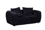 Wide view of Eli Black Fabric Living Room Set sofa and loveseat
