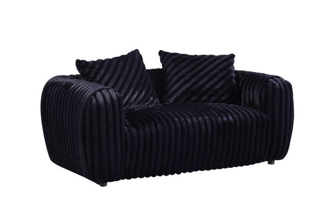 Wide view of Eli Black Fabric Living Room Set sofa and loveseat