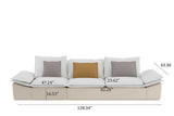Side view of 128.34 inch beige velvet 4-seater sofa