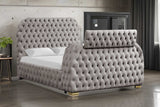 Royal Gray Upholstered Tufted Platform Queen Bed front view
