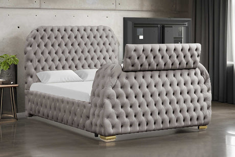 Royal Gray Upholstered Tufted Platform Queen Bed front view