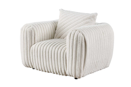 Eli White Fabric Chair angled view in striped white fabric