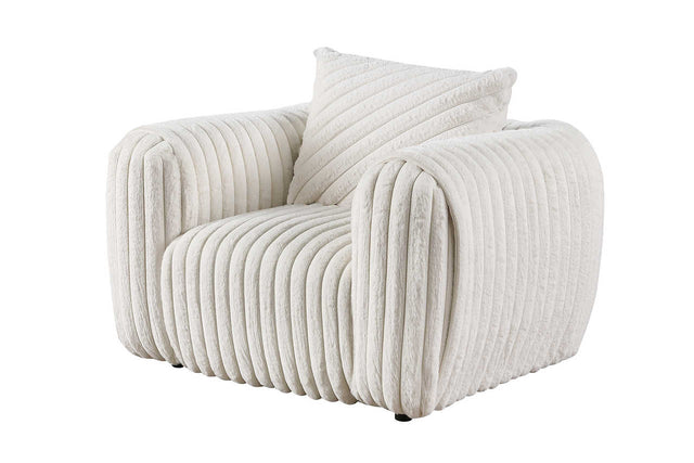Eli White Fabric Chair angled view in striped white fabric