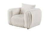 Side angle of Eli White Stripe Fabric Living Room Set