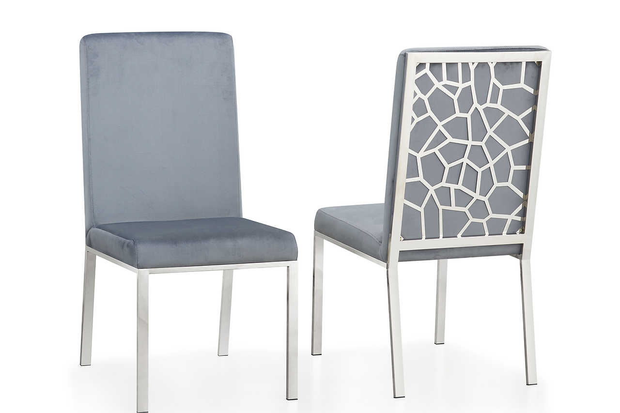 Mimi Chrome Dining Chair with black velvet upholstery side view