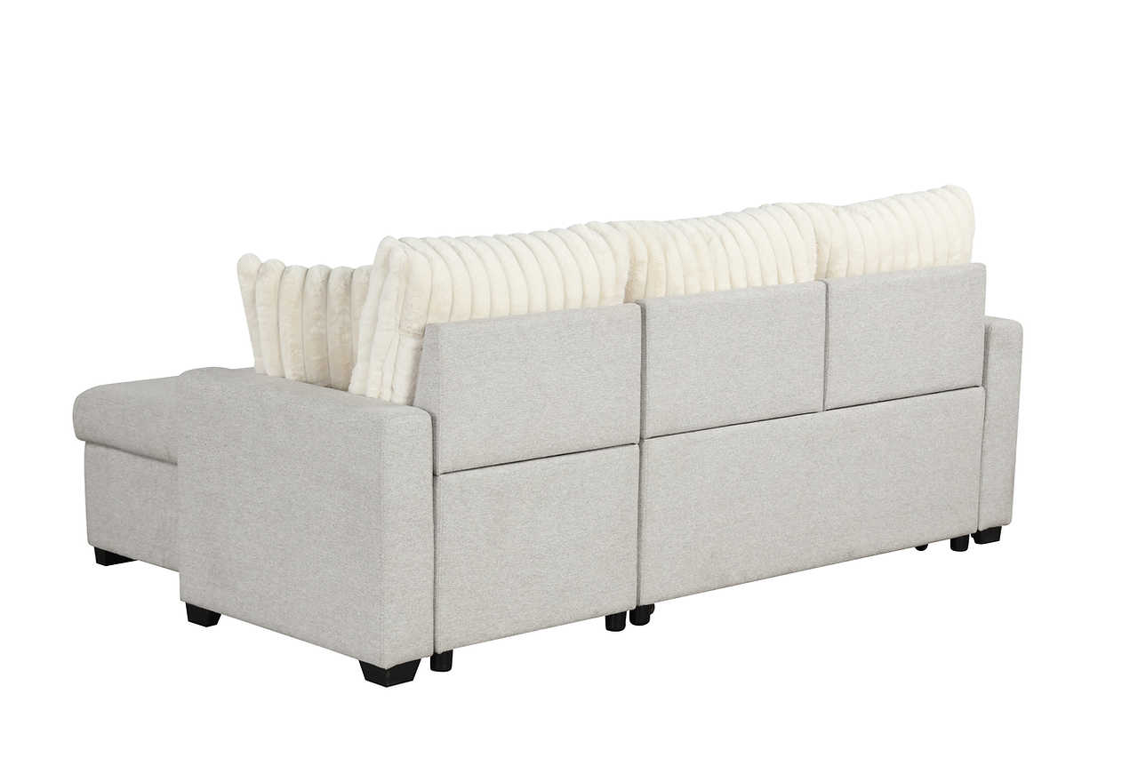 Side angle of Nori beige sectional sofa with storage chaise