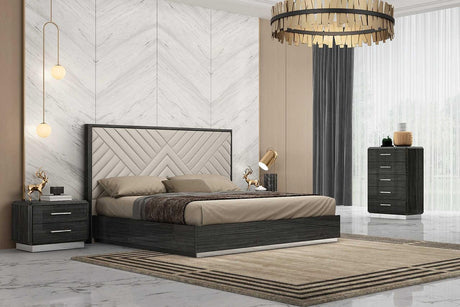 Dion Gray Modern Queen Bed front view in dark gray finish