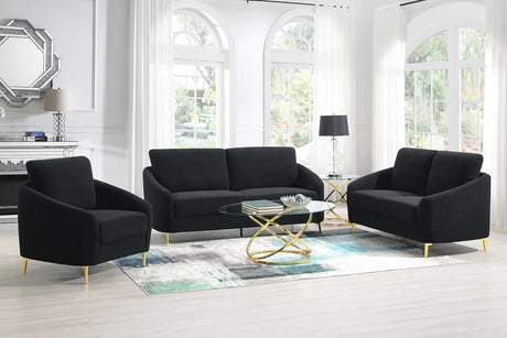 Lila Black living room set front view showing sofa and loveseat