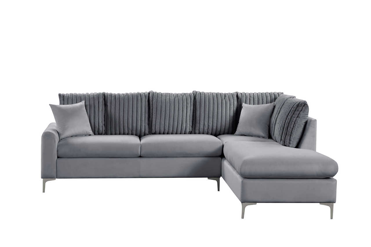 Elina Gray Velvet Sectional sofa side view
